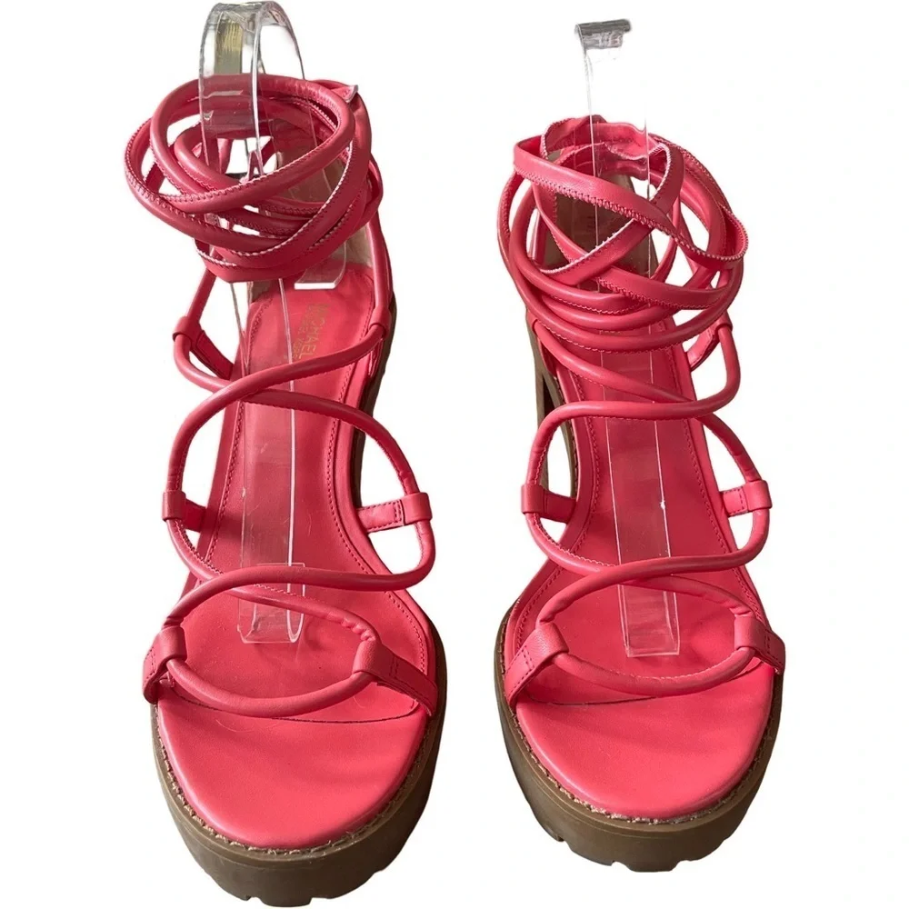 Michael Kors Vero Lug Leather Strappy Platform Sandal Coral Red Women’s 9